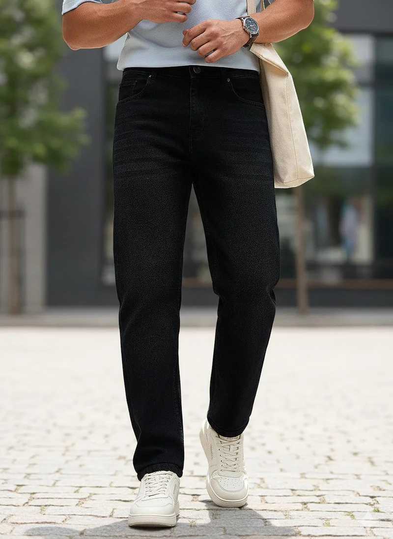 أوربانو فاشن Urbano Fashion Men's Black Regular Fit Heavy Washed Denim Jeans Stretchable